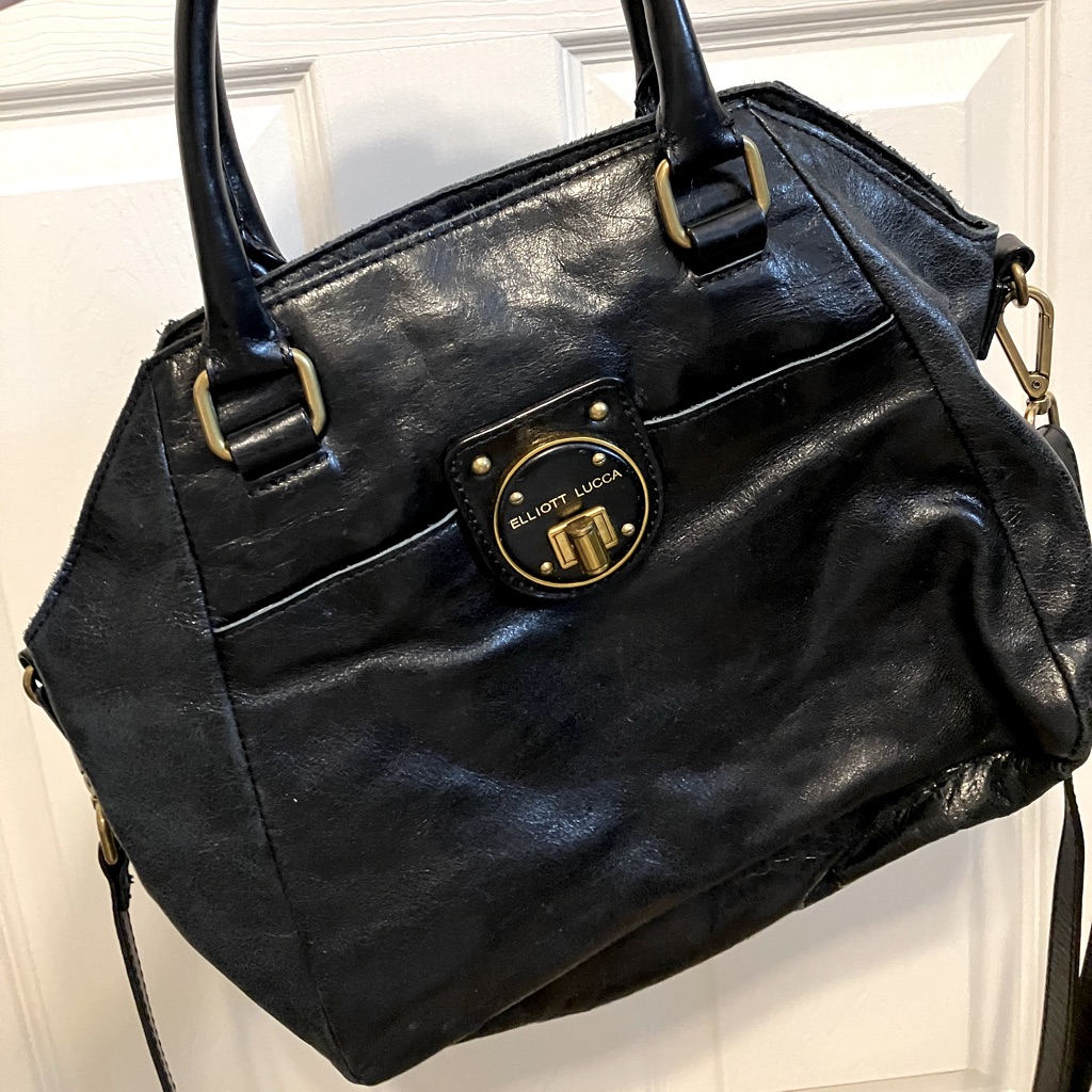 Vintage Elliott Lucca Leather Satchel Handbag Crossbody Purse Satin Interior